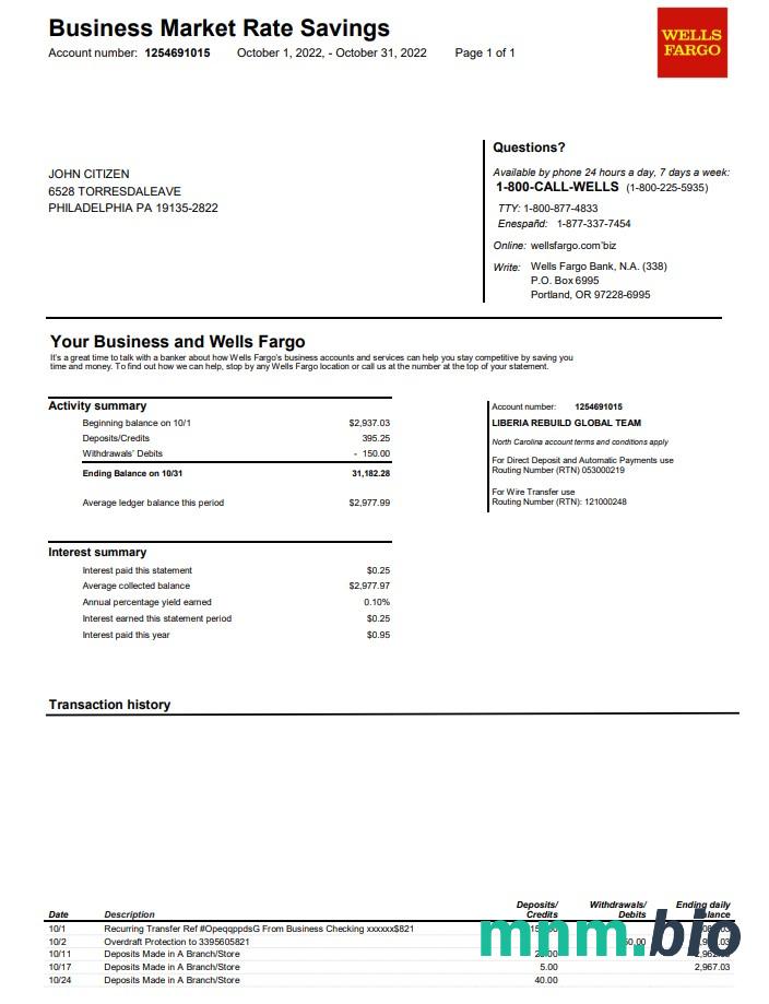 USA Wells Fargo Bank Simple Business Checking 4p